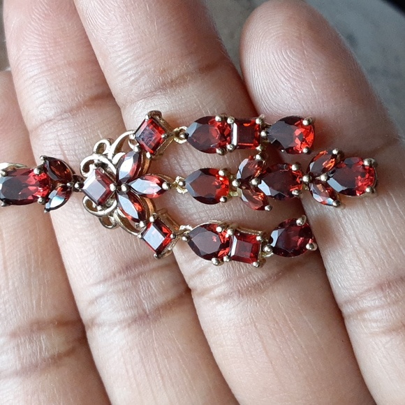 925 Genuine Mozambique Garnet Chandler Earrings. FIRM. - Picture 10 of 16